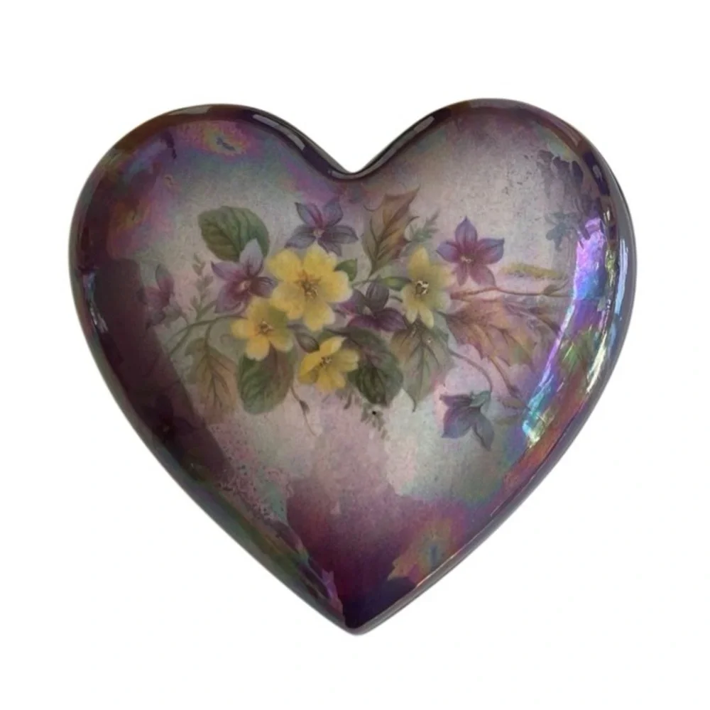 Porcelain Purple Iridescent Floral Heart-Shaped Box